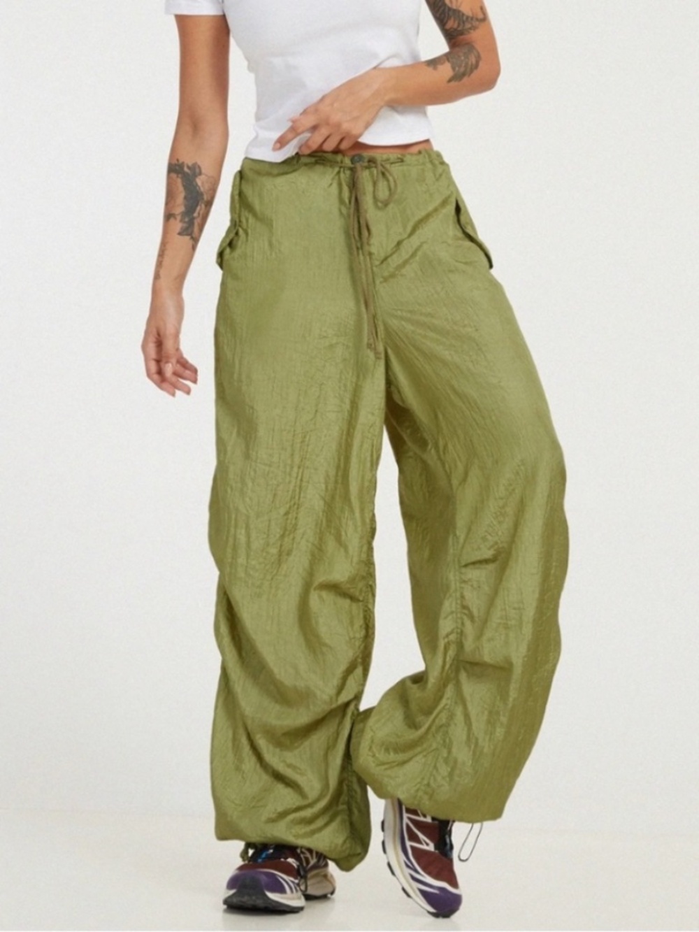 NWOT Motel Rocks Lime Green Cargo Drawstring Trousers "Pickle" size S